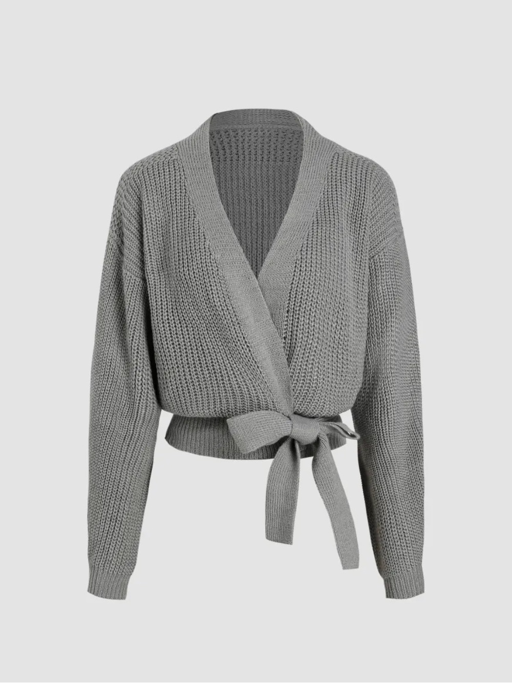Cider Grey Knit Wrap Sweater Tie Waist Size L NWOT